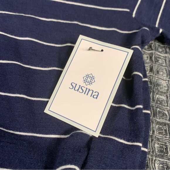 SUSINA Casual Blue with White Stripes Pullover T-Shirt Size M #740 - Picture 4 of 9